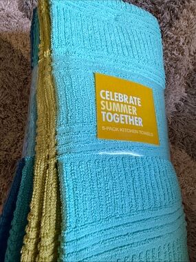 Celebrate Summer Together 5-Pack Kitchen Towels - blues and greens